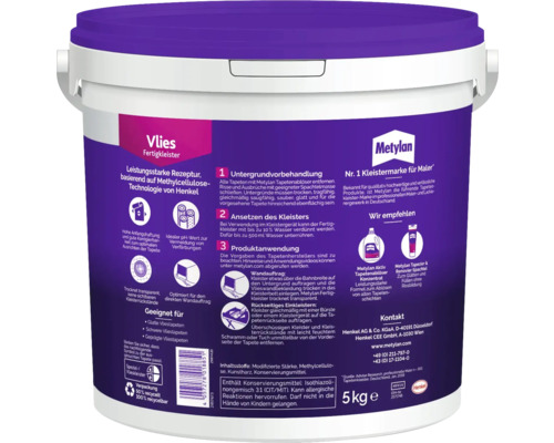Metylan Vlies Colle prête à l''emploi Seau de 5 kg pour papiers peints intissés