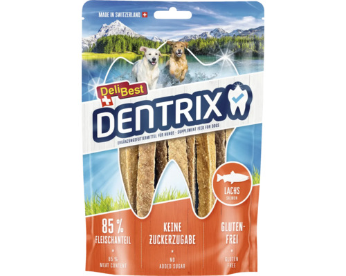 Friandises pour chiens DeliBest Dentrix Saumon 70 g Emballage DeliBest Dentrix aliment complémentaire pour chiens au saumon