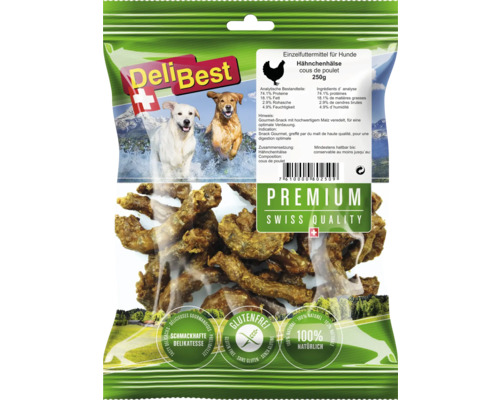 Cous de poulet Delibest 250 g friandises à mâcher Delibest cous de poulet pour chiens, 250 grammes