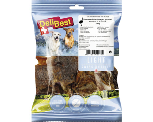 Panses d'autruche Delibest 200 g friandises à mâcher Delibest Estomac d''autruche gourmet pour chiens, paquet de 200 grammes