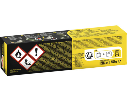 Emballage de colle Pattex Classic avec avertissements