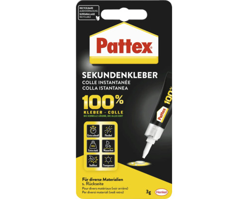 Colle instantanée Pattex, 3 grammes, pour divers matériaux, suremballage recyclable
