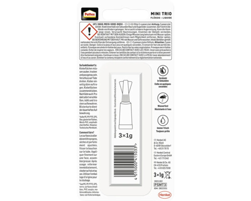 Pattex Mini Trio Colle liquide, paquet de 3 x 1 gramme