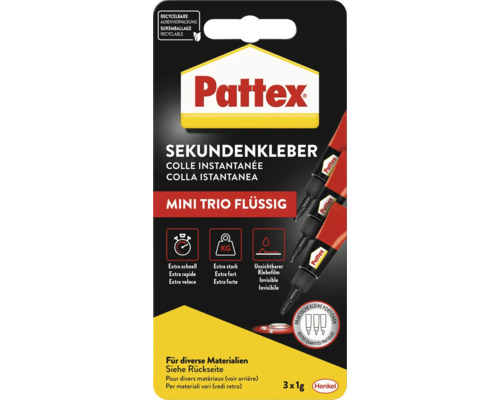 Pattex Colle instantanée Mini Trio liquide, 3 x 1 gramme