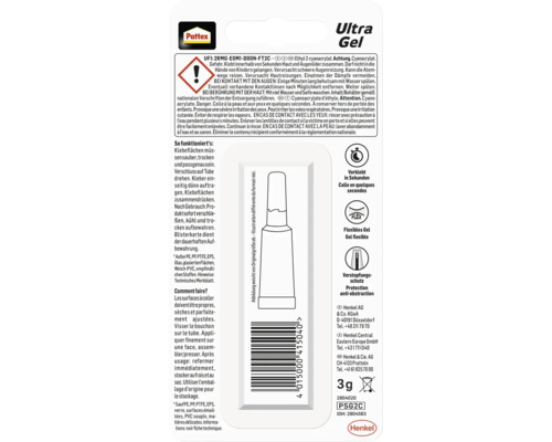 Pattex Ultra Gel colle instantanée tube avec protection anti-obstruction