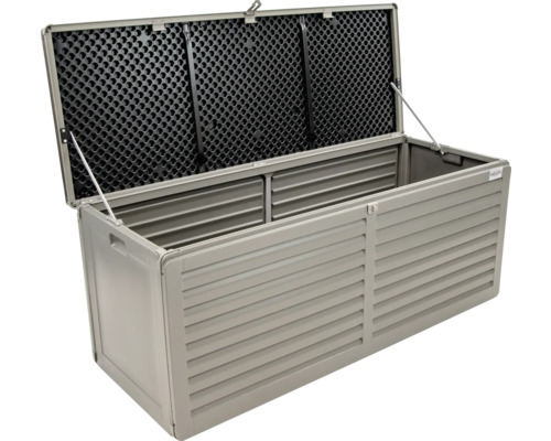 Caisse de rangement Aik 390 l bellavista - Home&Garden® 53,5 x 53,5 x 57,5 cm gris Coffre de jardin ouvert en plastique avec aspect à lamelles