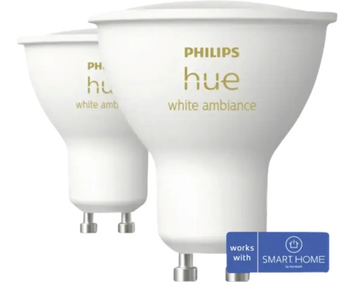 Spot Philips hue WA à intensité lumineuse variable GU10/4,2W white 2 pièces Deux ampoules Philips Hue White Ambiance