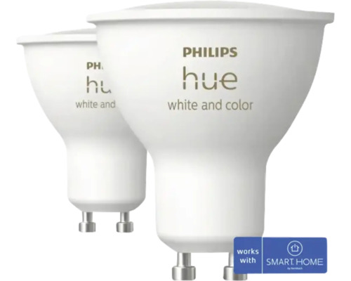 Spot Philips hue WCA à intensité lumineuse variable GU10/4,2W white & Color 2 pièces Deux ampoules Philips Hue pour l''intérieur