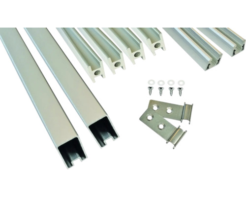 Baguettes Farö système d'enfichage HPL 179 x 2 cm argent Profilés en aluminium, vis et jeu d''équerres de montage