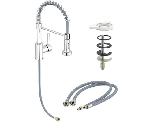 Küchenarmatur mit Brauseschlauch und Montagezubehör