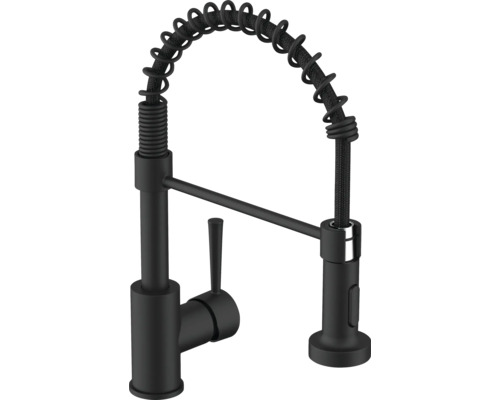 SERIES Küchenarmatur flexibel Niederdruckarmatur TIBER schwarz matt Schwarze Küchenarmatur mit Spiralfeder