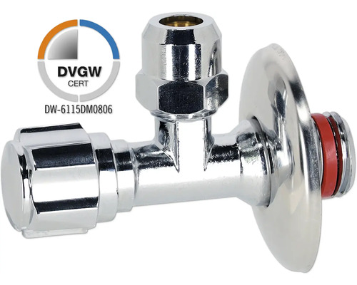 Robinet d'équerre veporit. 1/2" filetage extérieur auto-étanchéifiant chrome, certifié DVGW