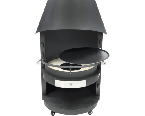 Barbecue à charbon de bois noir avec hotte et plaque de cuisson ronde