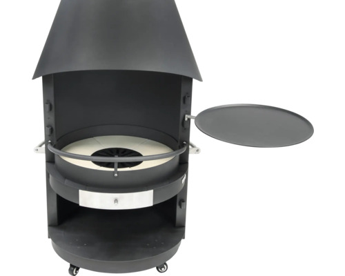 Cheminée d''extérieur avec étagère et roulettes