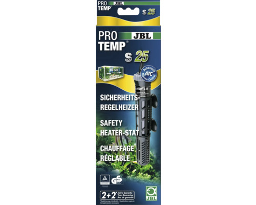 Chauffage de régulation d'aquarium JBL PROTEMP S 25 dispositif de chauffage de sécurité avec panier de protection, 25 W, pour aquariums 10 - 50 L JBL Pro Temp S 25 emballage de chauffage d''aquarium
