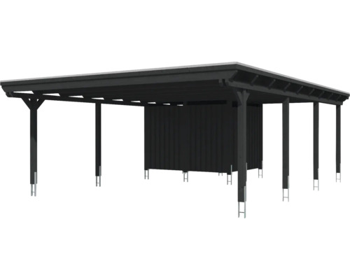 Carport en bois avec toit plat et paroi latérale pour la protection des véhicules