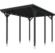 Schwarzer Carport mit sechs Pfosten und Flachdach