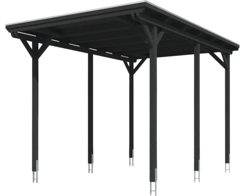 Carport noir avec six poteaux et toit plat