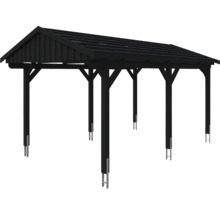 Schwarzer Holzcarport mit Satteldach