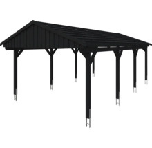 Carport en bois noir avec toit ouvert