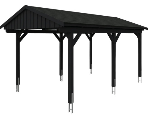 Abri de voiture avec structure de toit et poteaux de support