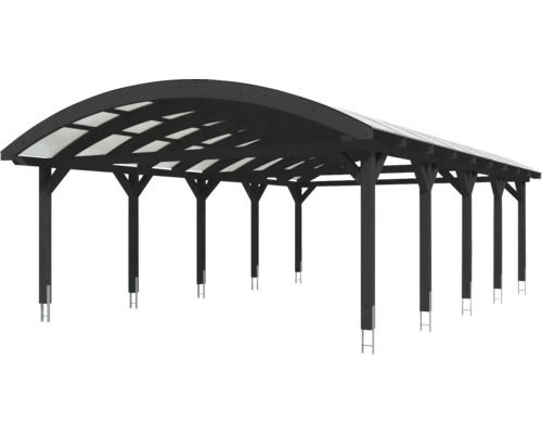 Carport en bois avec toit arqué et panneaux de toit translucides