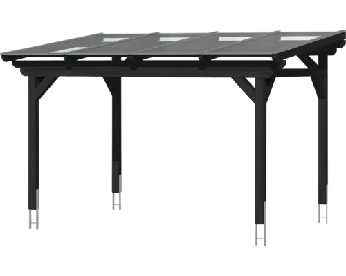 Carport en bois avec toit plat et six poteaux
