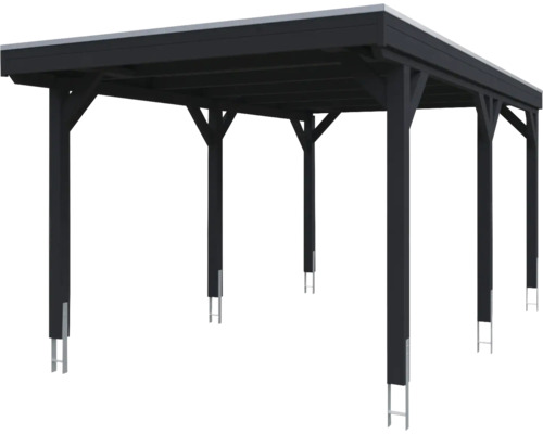 Carport en bois avec toit plat et six poteaux