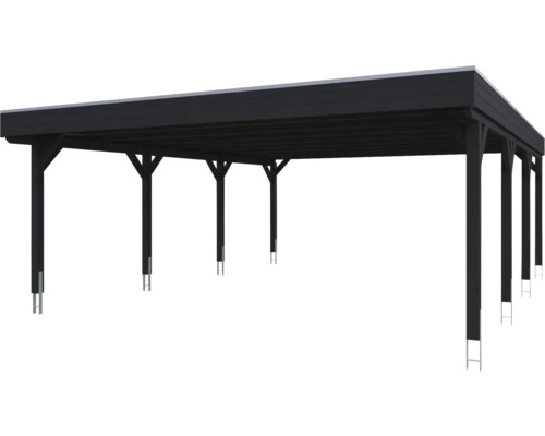 Carport avec toit plat et poteaux de support rectangulaires
