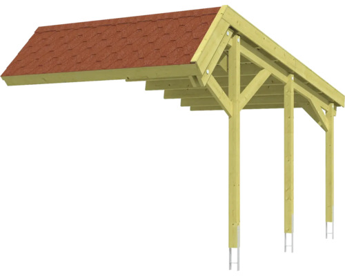Stellplatzerweiterung SKAN HOLZ Harz inkl. Pfostenanker, rote Dachschindeln 303 x 560 cm kesseldruckimprägniert Holzcarport mit Ziegeldach