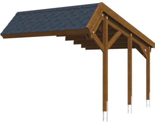 Stellplatzerweiterung SKAN HOLZ Harz inkl. Pfostenanker, schwarze Dachschindeln 303 x 560 cm nussbaum Holzcarport mit Dach