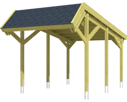 Carport en bois avec toit en tuiles