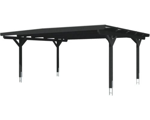 Carport gris foncé avec structure en bois