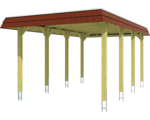 Carport en bois avec toit en tuiles