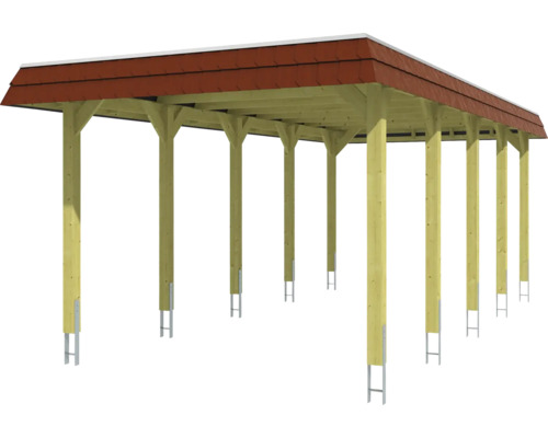 Carport en bois avec toit rouge