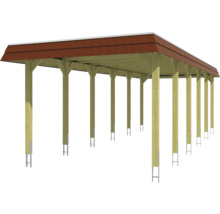 Holzcarport mit rotem Dach