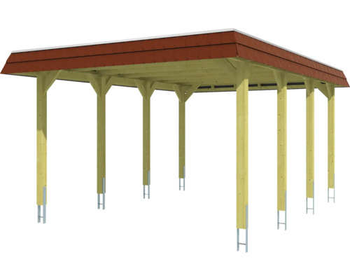 Carport en bois avec toit en tuiles