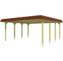 Holzcarport mit rotem Dach