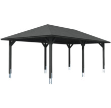 Pavillon en bois avec toit rectangulaire et poteaux de soutien