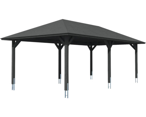 Pavillon en bois avec toit rectangulaire et poteaux de soutien
