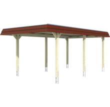 Carport en bois avec toit rouge