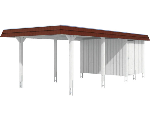 Carport en bois avec remise et toit en tuiles