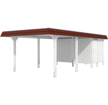 Carport mit Geräteschuppen aus Holz und Ziegeldach