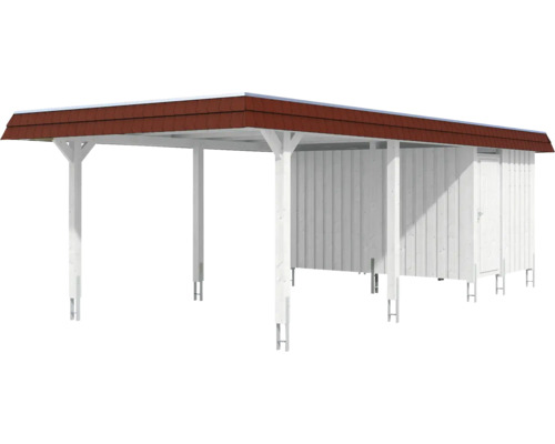 Carport avec remise en bois et toit en tuiles