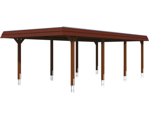 Carport en bois avec couverture de toit et poteaux de support
