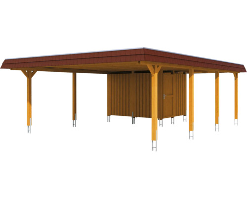 Carport en bois avec remise et toit en tuiles