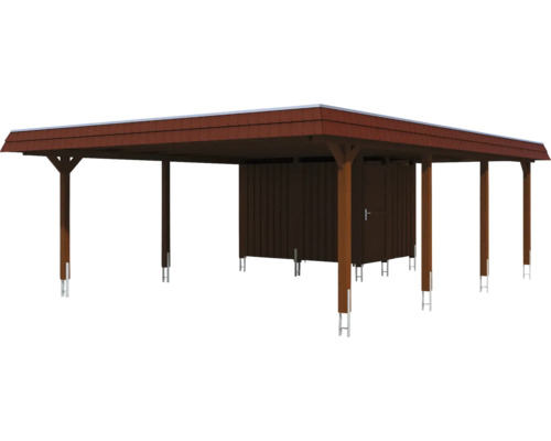 Carport en bois avec remise à outils