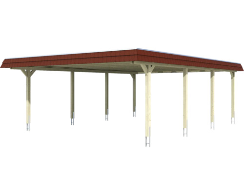 Abri de voiture en bois avec toit en tuiles