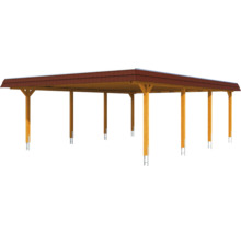 Carport en bois avec toit en tuiles pour la protection des véhicules.