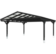 Carport mit Holzrahmen und lichtdurchlässigem Dach